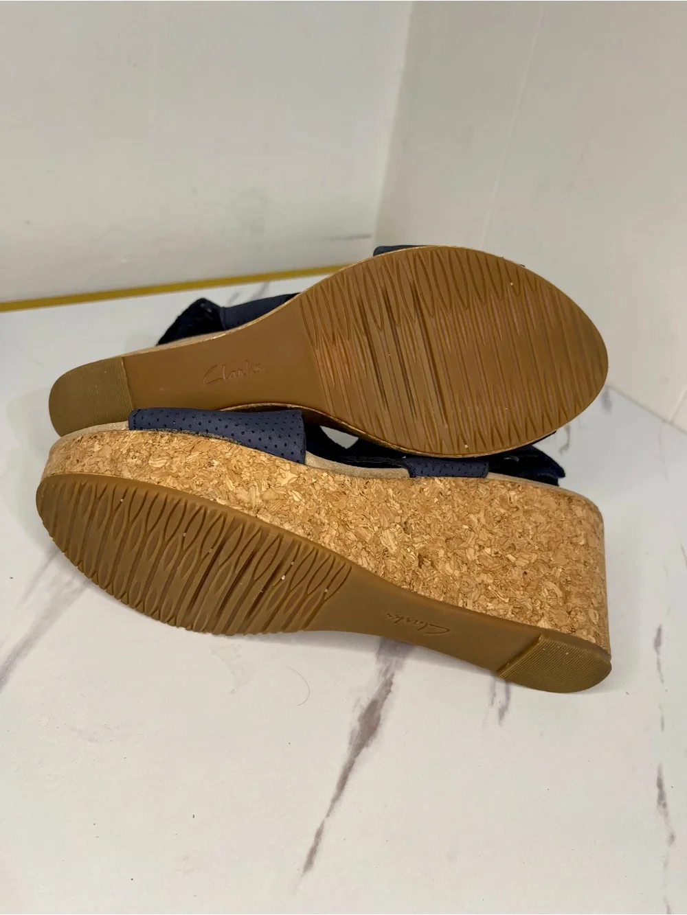 Clarks annadel bari platform, Navy nubuck 8M Cork Wedge Slingback Sandal